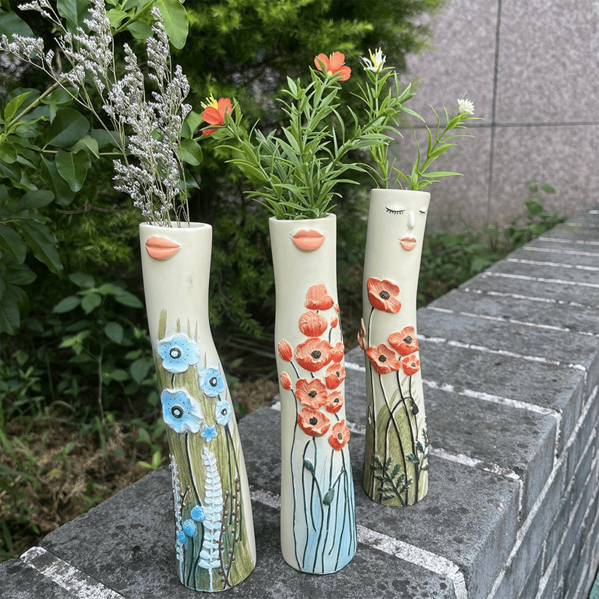 Girls Face Vase Ornament Flower Pot Vase Artificial Plants Holder for Home Decoration B
