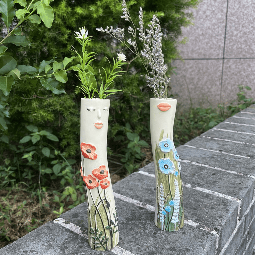 Girls Face Vase Ornament Flower Pot Vase Artificial Plants Holder for Home Decoration B