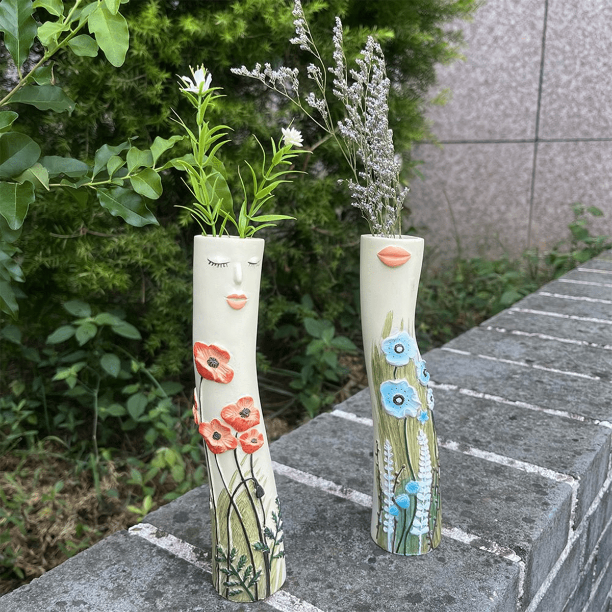 Girls Face Vase Ornament Flower Pot Vase Artificial Plants Holder for Home Decoration B