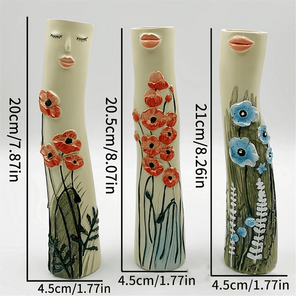 Girls Face Vase Ornament Flower Pot Vase Artificial Plants Holder for Home Decoration B