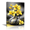 Mudket Framed Canvas Wall Art, Yellow Lilies in Black Gold Vase Wall Decor, Luxury Glam Elegant Floral Waterproof Ready to Hang Art Prints for Dining Room Living Room Bedroom Home Decor - 12"L x 8"W