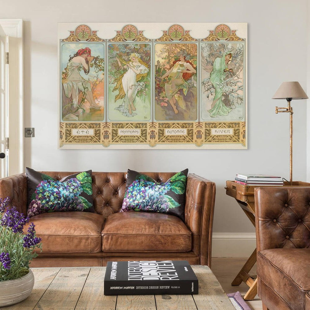 Alphonse Mucha 4 Seasons 《Spring, Summer, Autumn And Winter》 Wall Art Poster Picture Print Canvas Poster Wall Paint Art Posters Decor Modern Home Artworks Gift 08x12inch(20x30cm)