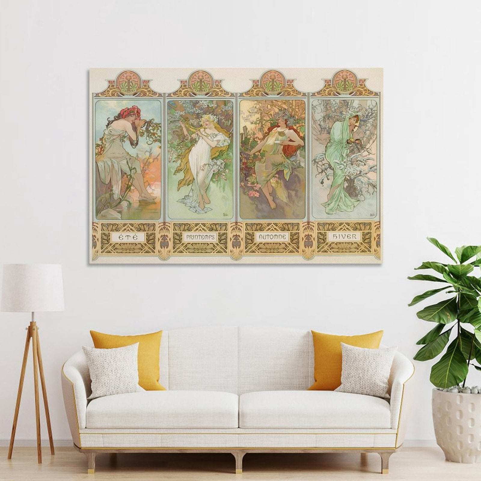 Alphonse Mucha 4 Seasons 《Spring, Summer, Autumn And Winter》 Wall Art Poster Picture Print Canvas Poster Wall Paint Art Posters Decor Modern Home Artworks Gift 08x12inch(20x30cm)