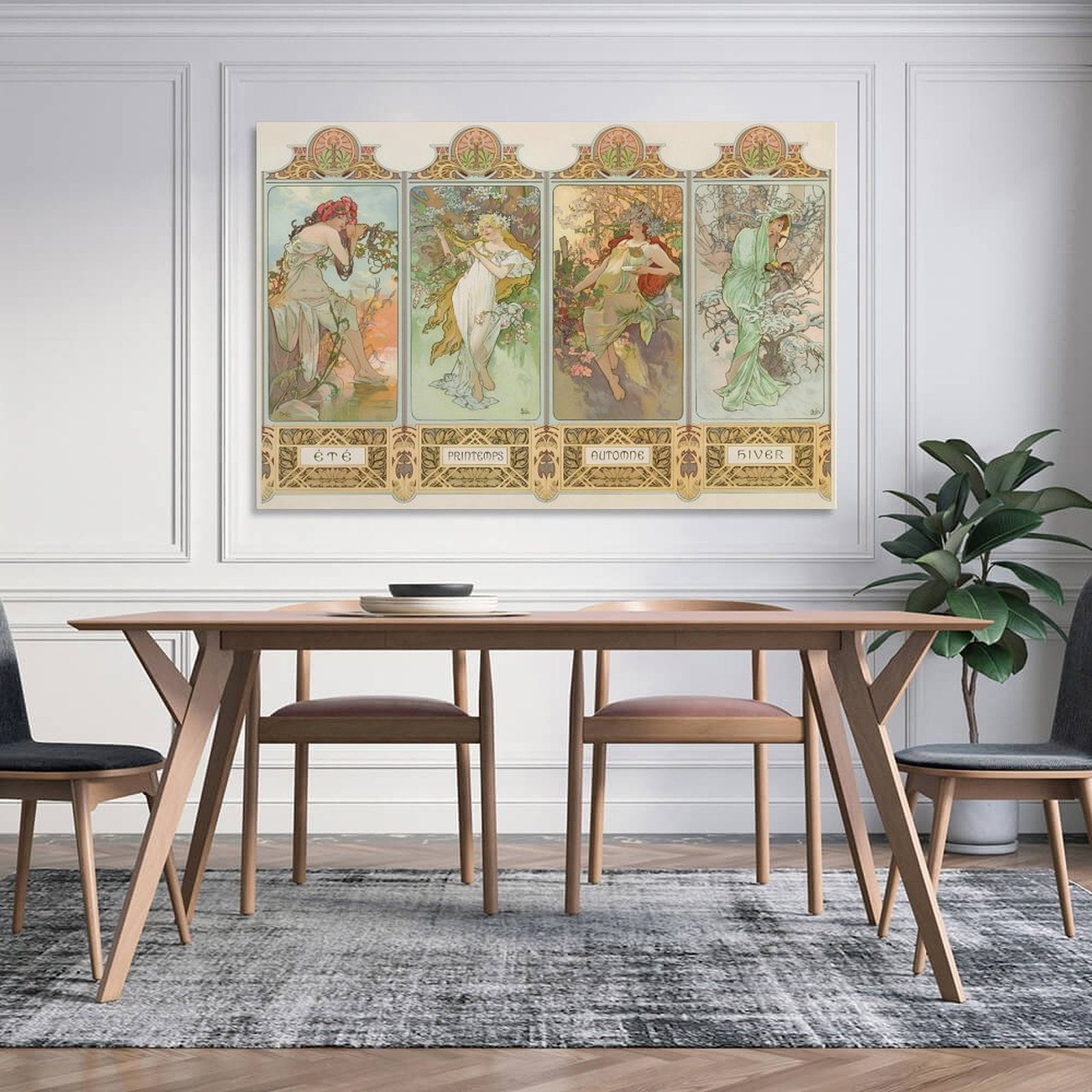 Alphonse Mucha 4 Seasons 《Spring, Summer, Autumn And Winter》 Wall Art Poster Picture Print Canvas Poster Wall Paint Art Posters Decor Modern Home Artworks Gift 08x12inch(20x30cm)