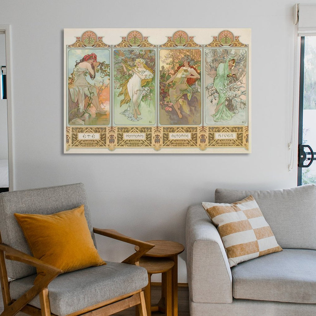 Alphonse Mucha 4 Seasons 《Spring, Summer, Autumn And Winter》 Wall Art Poster Picture Print Canvas Poster Wall Paint Art Posters Decor Modern Home Artworks Gift 08x12inch(20x30cm)