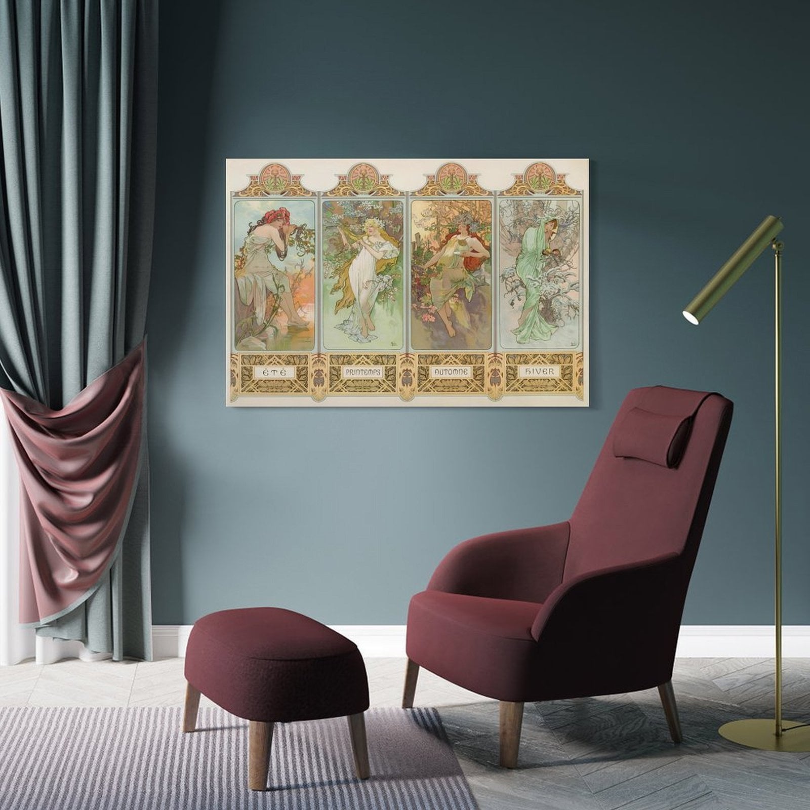 Alphonse Mucha 4 Seasons 《Spring, Summer, Autumn And Winter》 Wall Art Poster Picture Print Canvas Poster Wall Paint Art Posters Decor Modern Home Artworks Gift 08x12inch(20x30cm)
