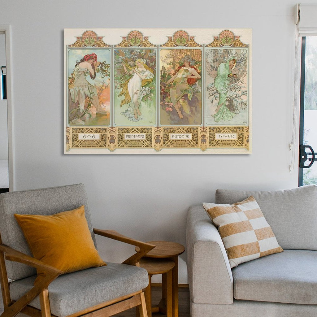 Alphonse Mucha 4 Seasons 《Spring, Summer, Autumn And Winter》 Wall Art Poster Picture Print Canvas Poster Wall Paint Art Posters Decor Modern Home Artworks Gift 08x12inch(20x30cm)