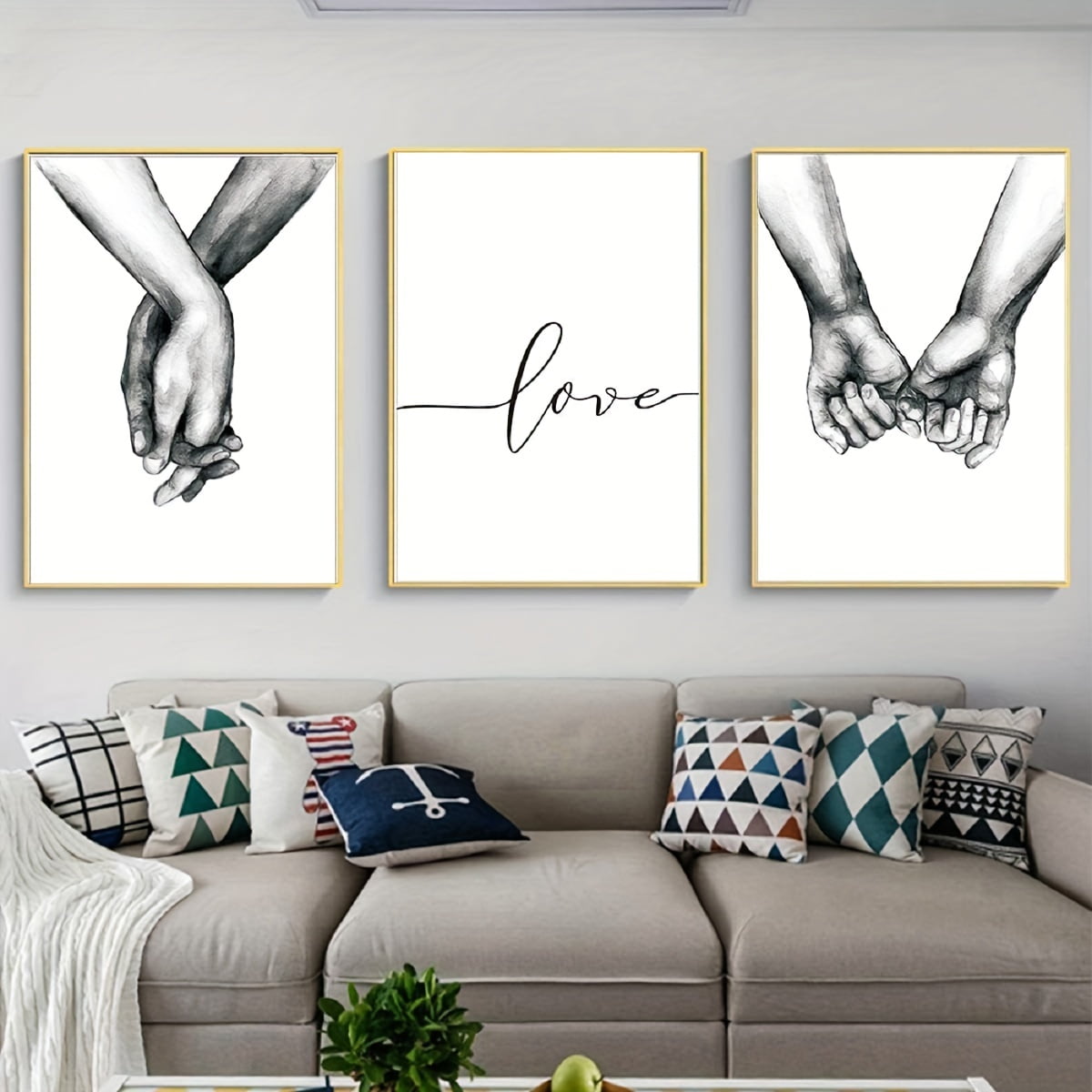 3pcs, Love And Hands Black And White Wall Decoration, Canvas Painting Wall Art, Room Decor, Home Decor, Holiday Decor, Bedroom Decor, Living Room Decor, Entrance Decor, Background Decor, Wall Decor