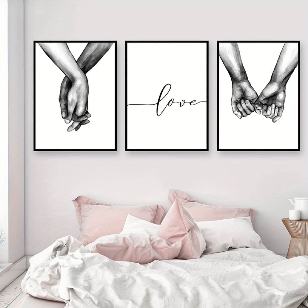 3pcs, Love And Hands Black And White Wall Decoration, Canvas Painting Wall Art, Room Decor, Home Decor, Holiday Decor, Bedroom Decor, Living Room Decor, Entrance Decor, Background Decor, Wall Decor