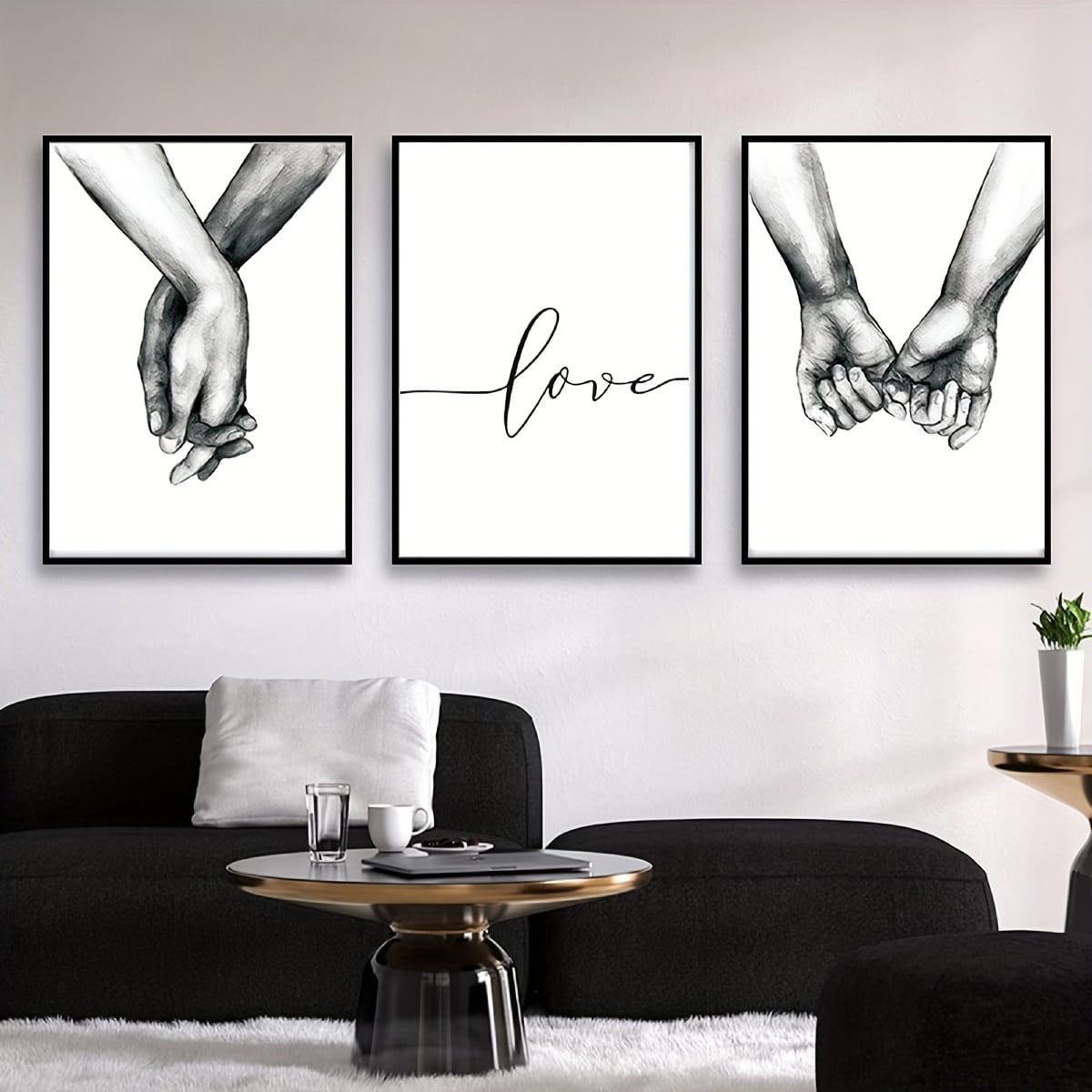 3pcs, Love And Hands Black And White Wall Decoration, Canvas Painting Wall Art, Room Decor, Home Decor, Holiday Decor, Bedroom Decor, Living Room Decor, Entrance Decor, Background Decor, Wall Decor