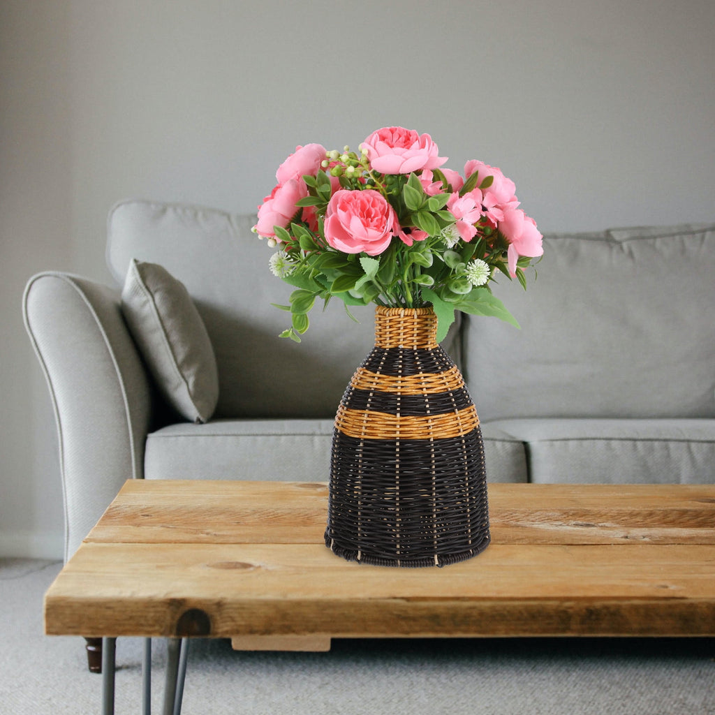 Homoyoyo Rustic Black Woven Vase with Plastic and Iron Frame for Stylish Home Decor