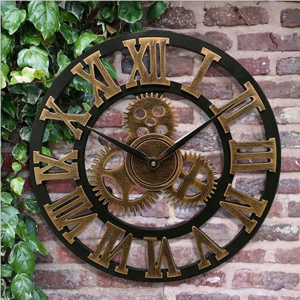 Wooden Wall Clock Vintage Gear Clock Us Style Living Room 30Cm