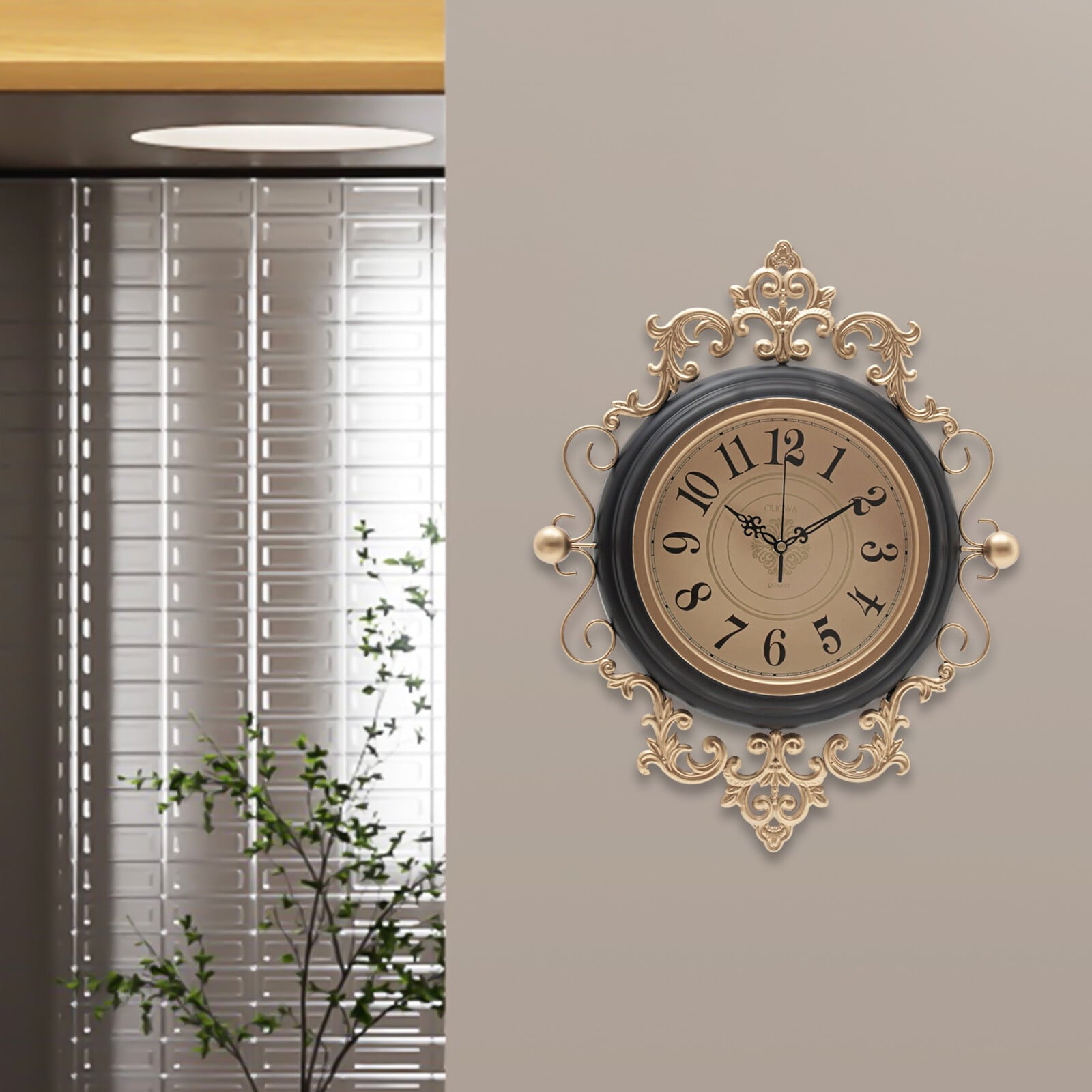 16*19in Modern Wall Mount Silent Vintage Decorative Black Large Wall Clocks for Living Room