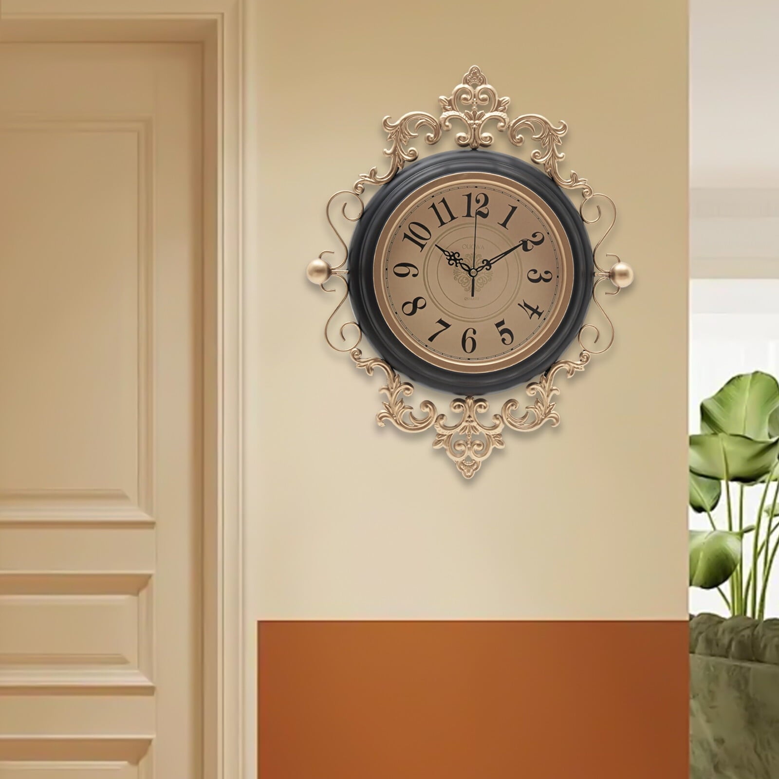 16*19in Modern Wall Mount Silent Vintage Decorative Black Large Wall Clocks for Living Room