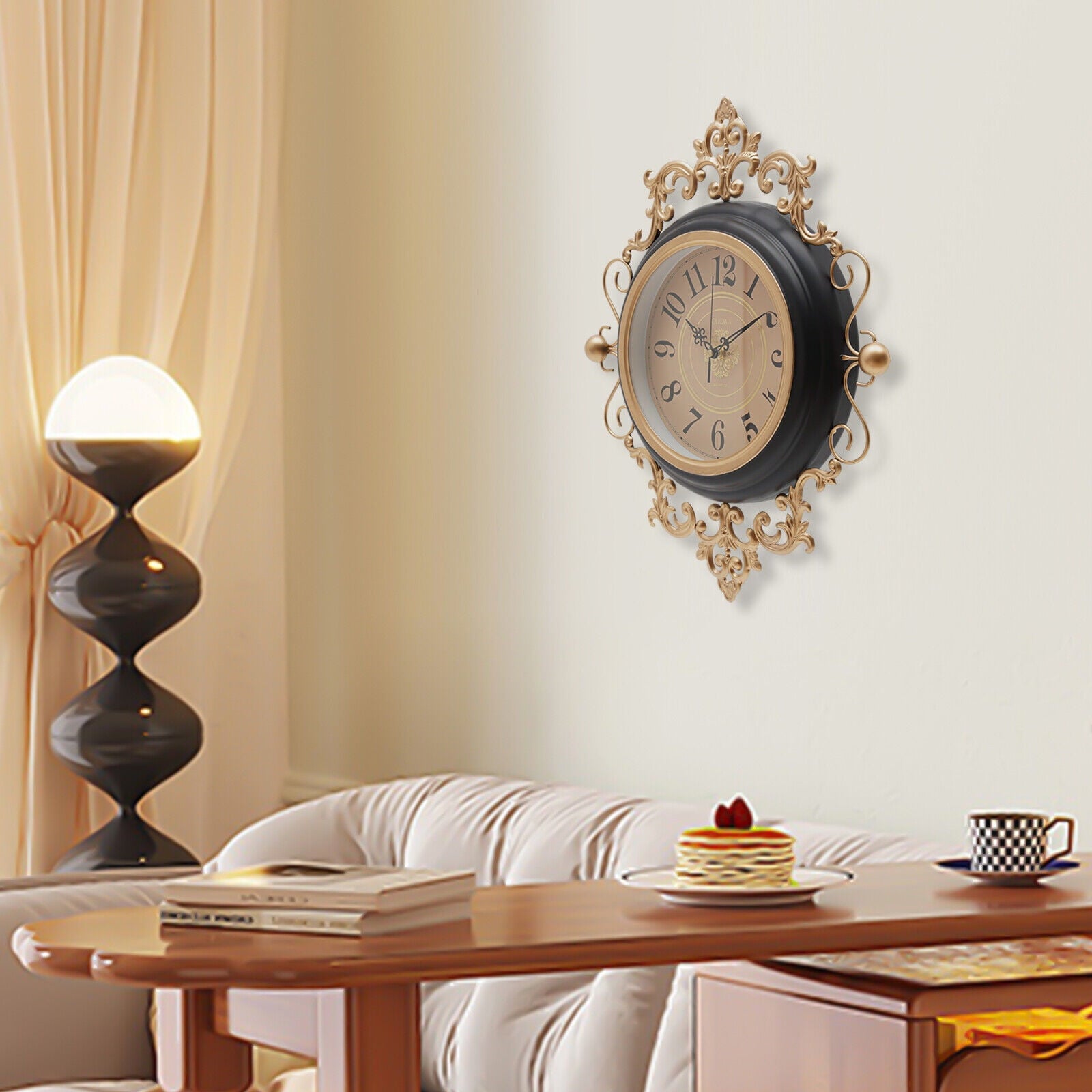 16*19in Modern Wall Mount Silent Vintage Decorative Black Large Wall Clocks for Living Room