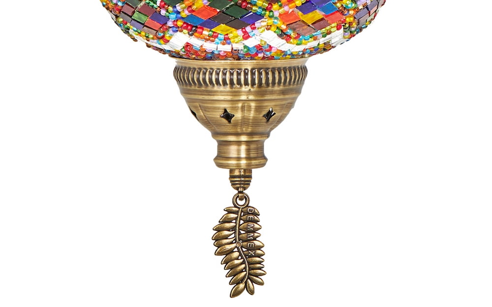 DEMMEX 3 Globes Turkish Moroccan Mosaic Bohemian Table Desk Bedside Night Lamp Light Lampshade, Exotic Oriental Colorful Mosaic Glasses Table Lamp, Antique Brass Color Metal Body, 21" (Amber - Brown)