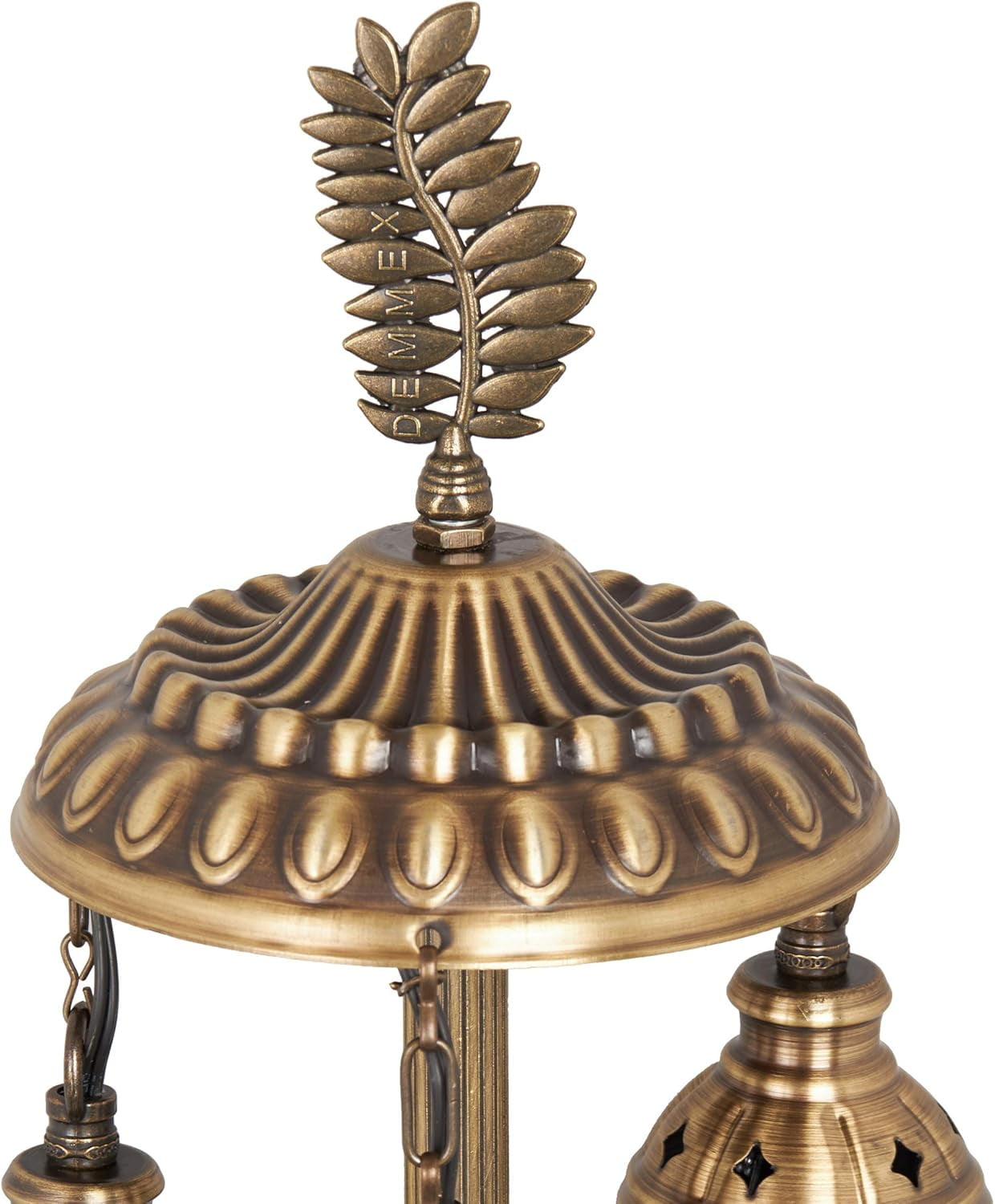 DEMMEX 3 Globes Turkish Moroccan Mosaic Bohemian Table Desk Bedside Night Lamp Light Lampshade, Exotic Oriental Colorful Mosaic Glasses Table Lamp, Antique Brass Color Metal Body, 21" (Amber - Brown)