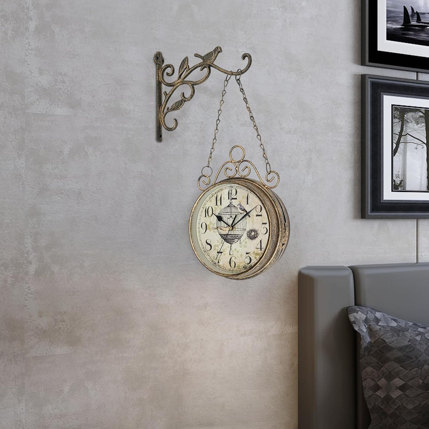 Double-Sided Wall Clock,  Station Wall Clock Indoor Round Vintage Hanging Wall Clocks Decoration for Living Room Office Home Bedroom