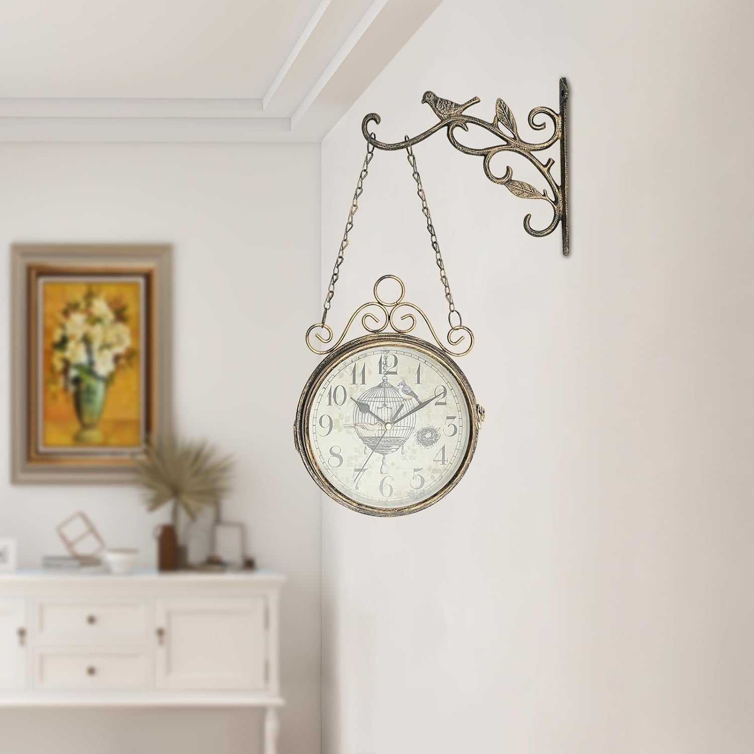 Double-Sided Wall Clock,  Station Wall Clock Indoor Round Vintage Hanging Wall Clocks Decoration for Living Room Office Home Bedroom