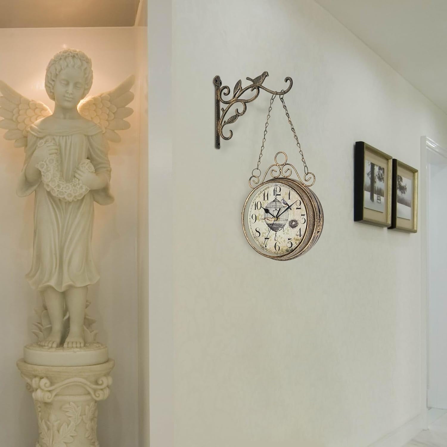 Double-Sided Wall Clock,  Station Wall Clock Indoor Round Vintage Hanging Wall Clocks Decoration for Living Room Office Home Bedroom