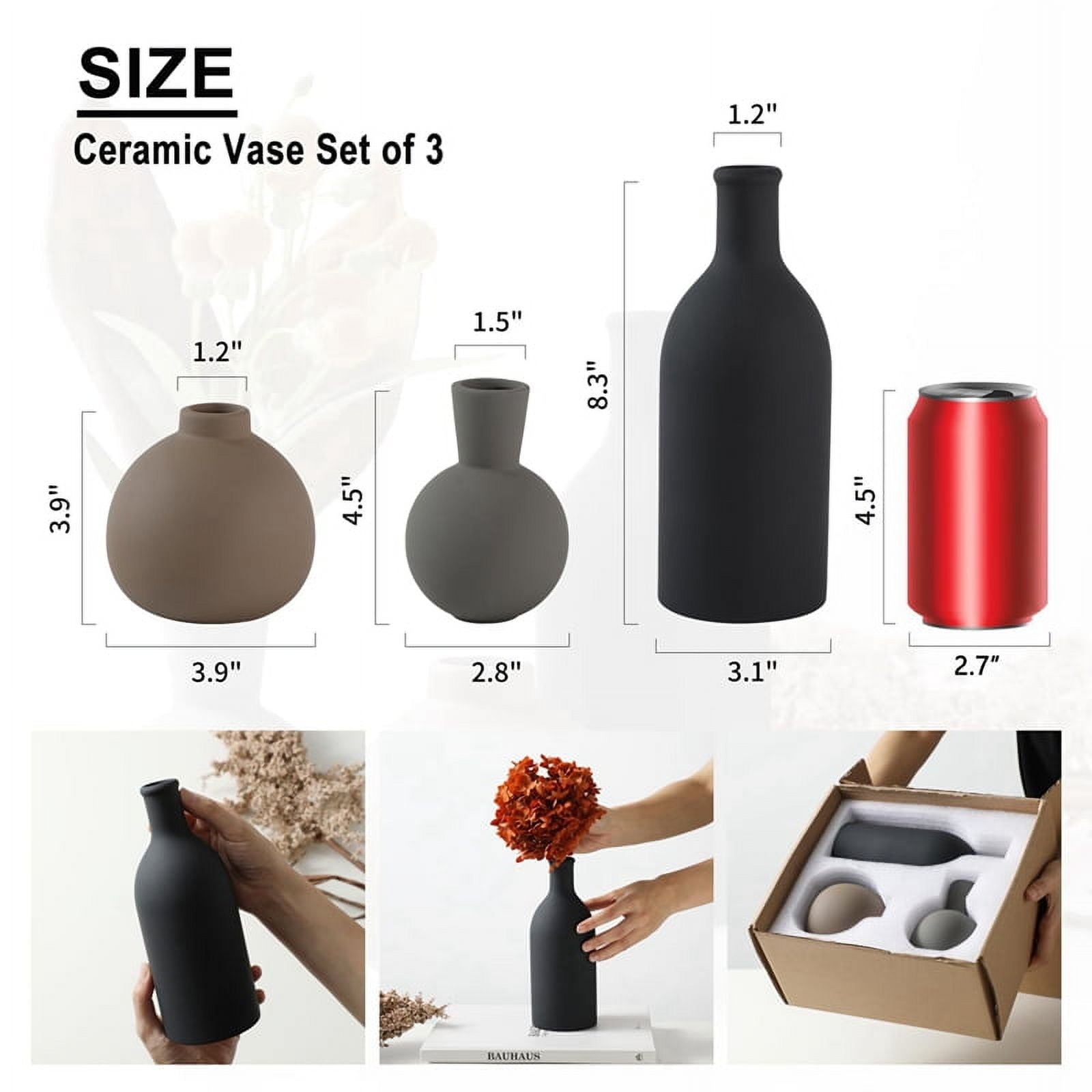 Ceramic Vase Set of 3, Vases Home Decor Rustic Vase Farmhouse Decor Vases for Bouquet Pampas Grass Dried Fresh Flowers