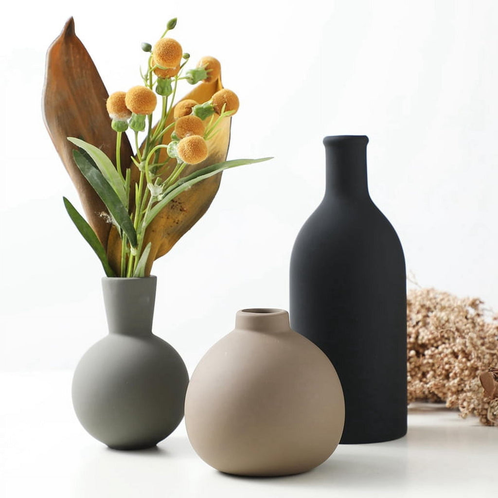 Ceramic Vase Set of 3, Vases Home Decor Rustic Vase Farmhouse Decor Vases for Bouquet Pampas Grass Dried Fresh Flowers