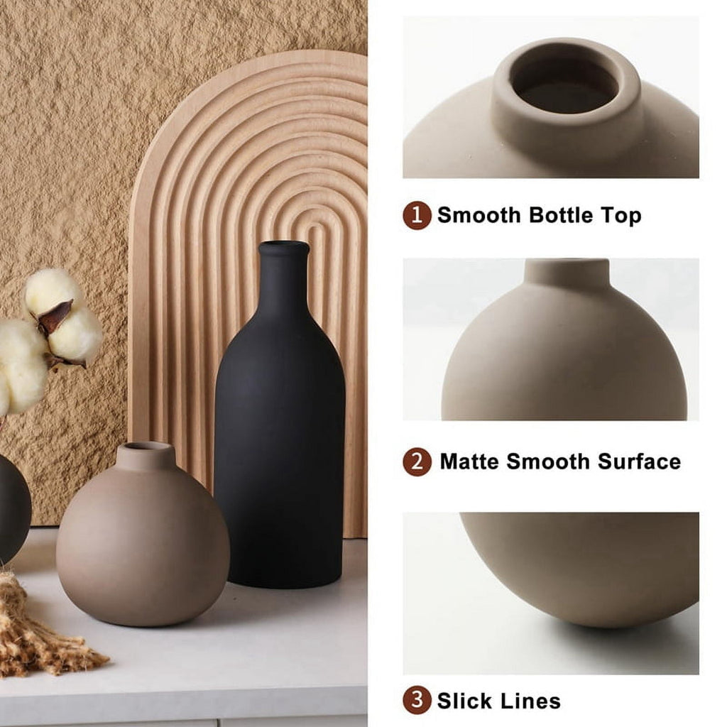 Ceramic Vase Set of 3, Vases Home Decor Rustic Vase Farmhouse Decor Vases for Bouquet Pampas Grass Dried Fresh Flowers