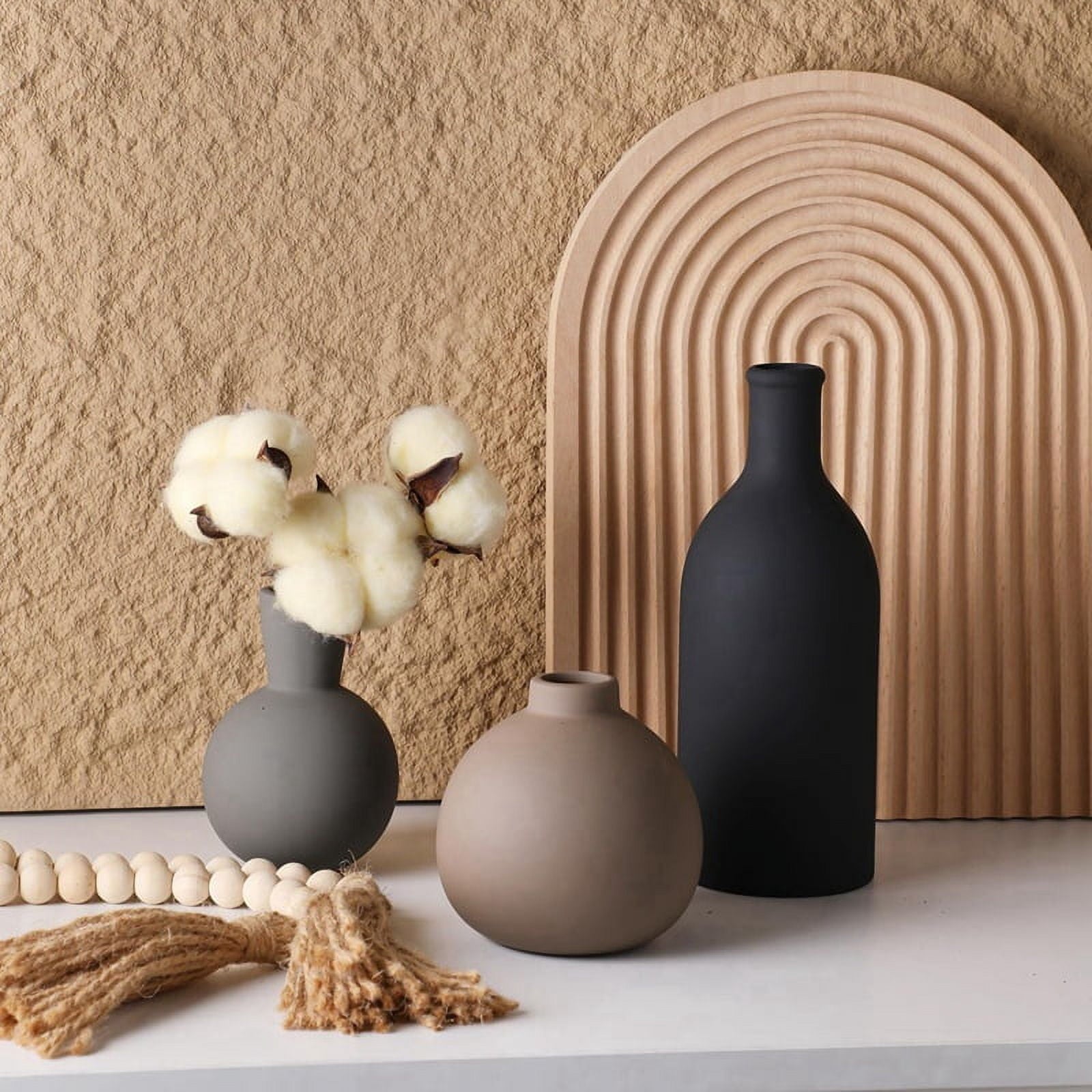 Ceramic Vase Set of 3, Vases Home Decor Rustic Vase Farmhouse Decor Vases for Bouquet Pampas Grass Dried Fresh Flowers