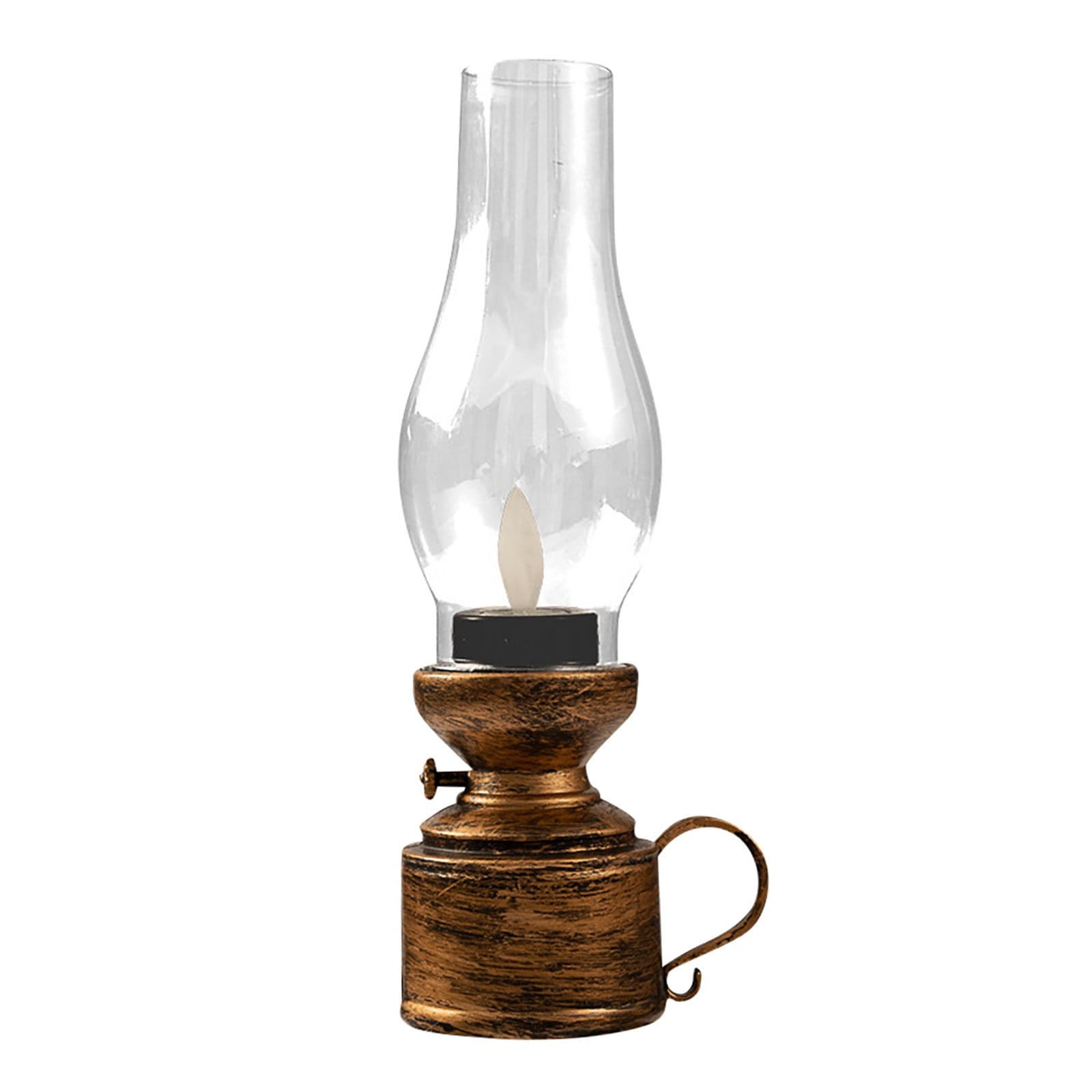 Vintage Flameless Table Lamp LED Kerosene Lantern Clear Hurricane Lamp Battery Operated Nightstand for Bedroom Living Room, 7.24" x 18.4" x 1.97"