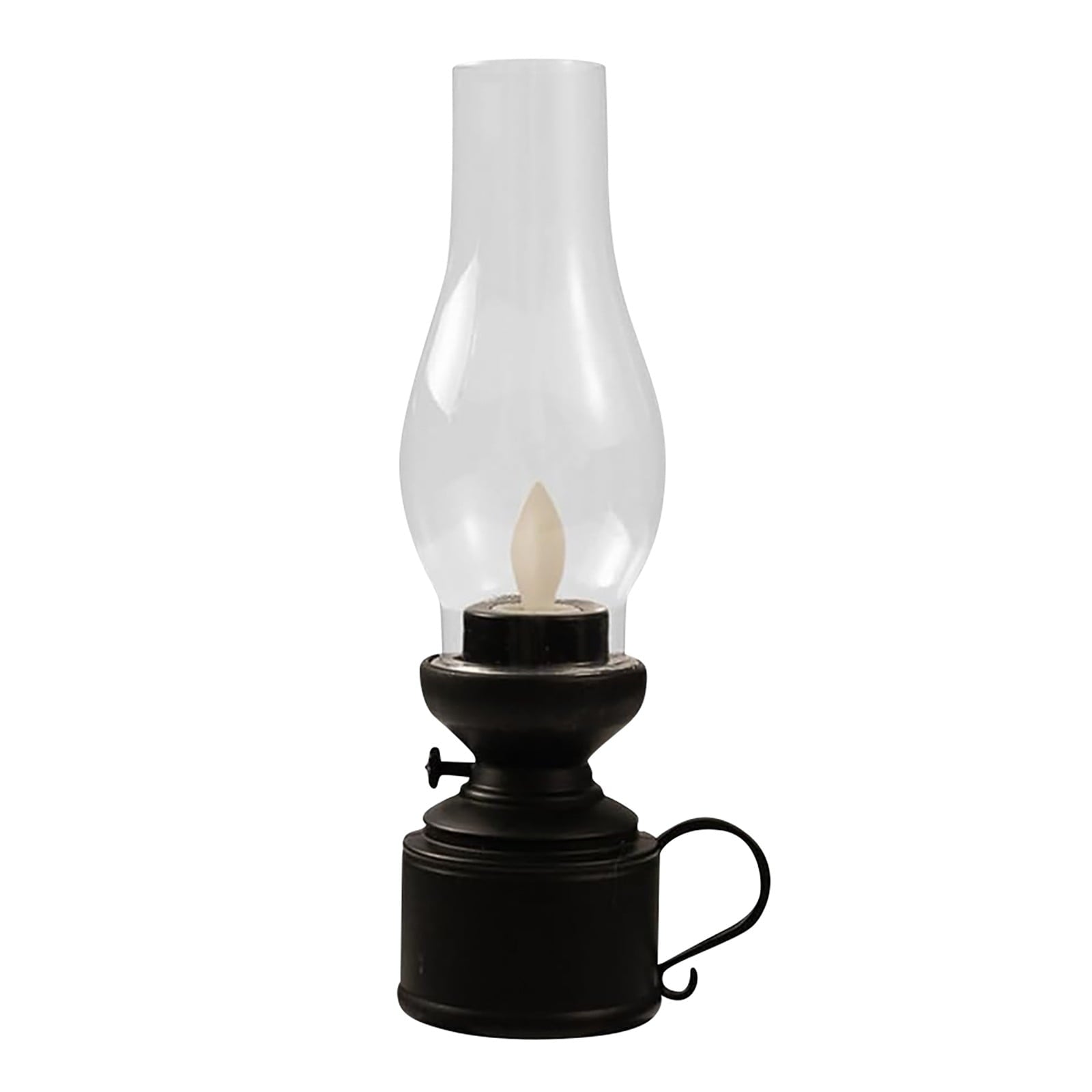 Vintage Flameless Table Lamp LED Kerosene Lantern Clear Hurricane Lamp Battery Operated Nightstand for Bedroom Living Room, 7.24" x 18.4" x 1.97"