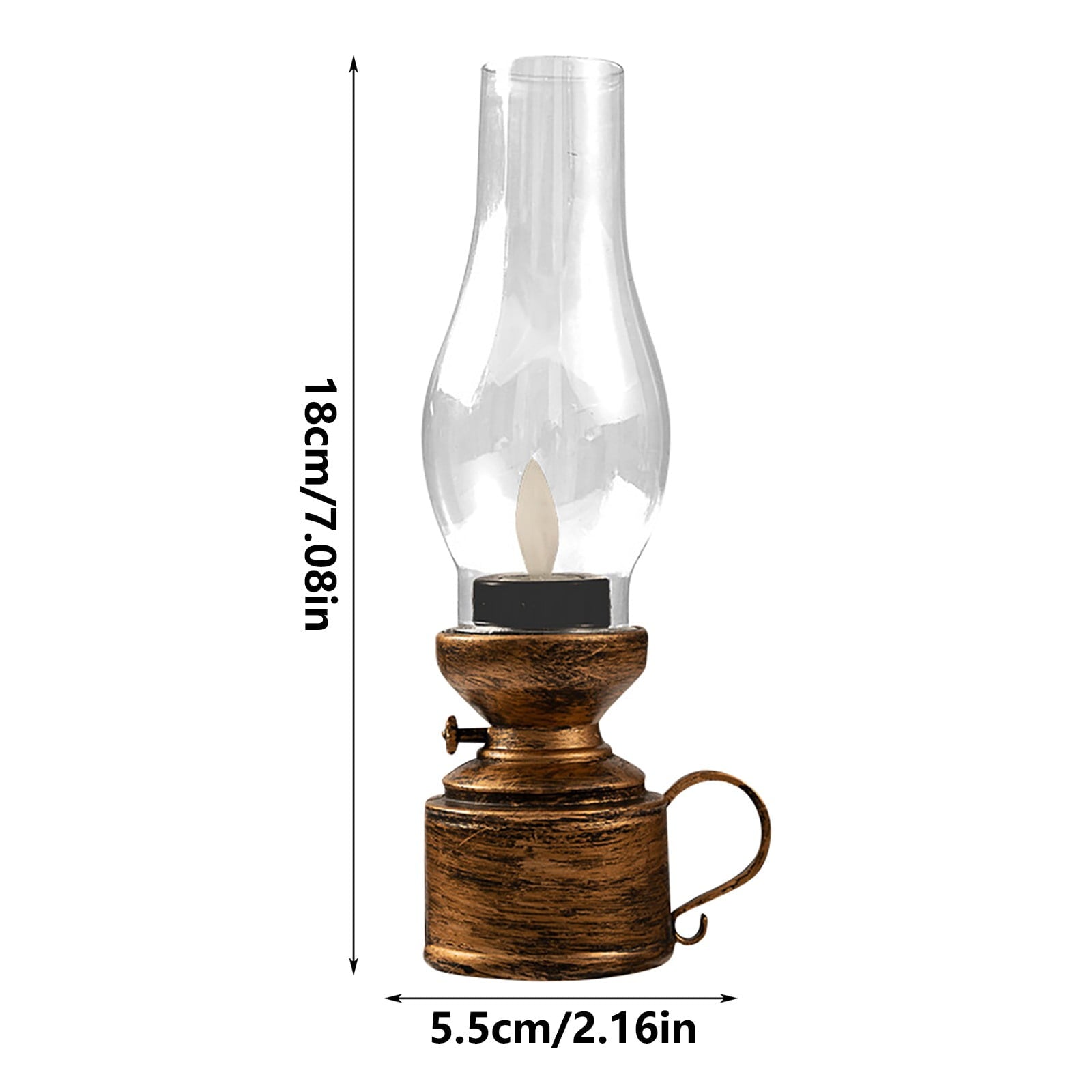 Vintage Flameless Table Lamp LED Kerosene Lantern Clear Hurricane Lamp Battery Operated Nightstand for Bedroom Living Room, 7.24" x 18.4" x 1.97"