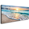 Canvas Prints Wall Art Beach Sunset Ocean Waves Nature Pictures Stretched Canvas Wooden Framed for living Room Bedroom and Office, 16x24in