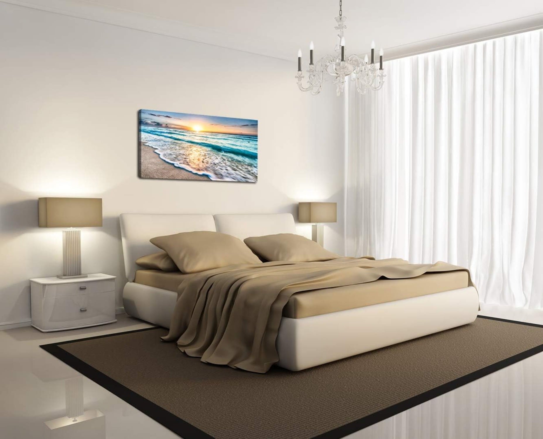 Canvas Prints Wall Art Beach Sunset Ocean Waves Nature Pictures Stretched Canvas Wooden Framed for living Room Bedroom and Office, 16x24in