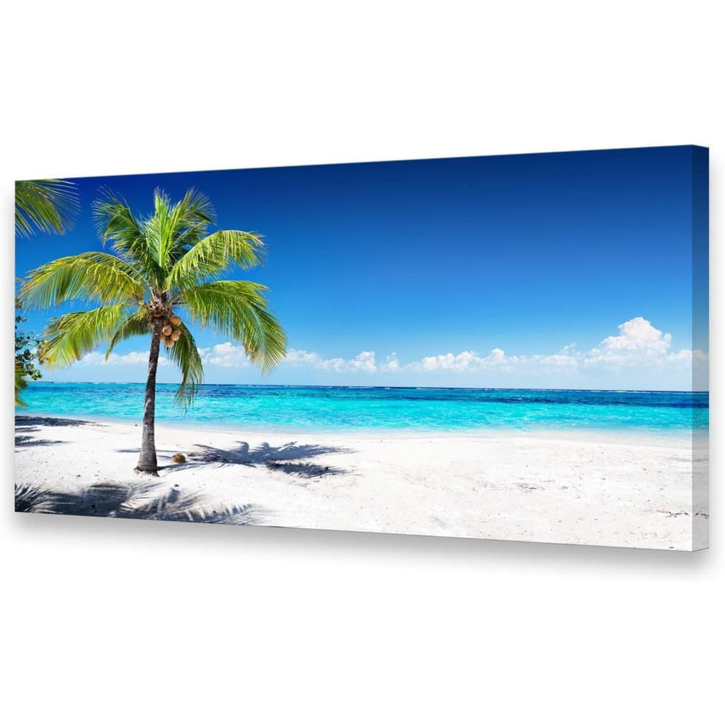Canvas Prints Wall Art Beach Sunset Ocean Waves Nature Pictures Stretched Canvas Wooden Framed for living Room Bedroom and Office, 16x24in