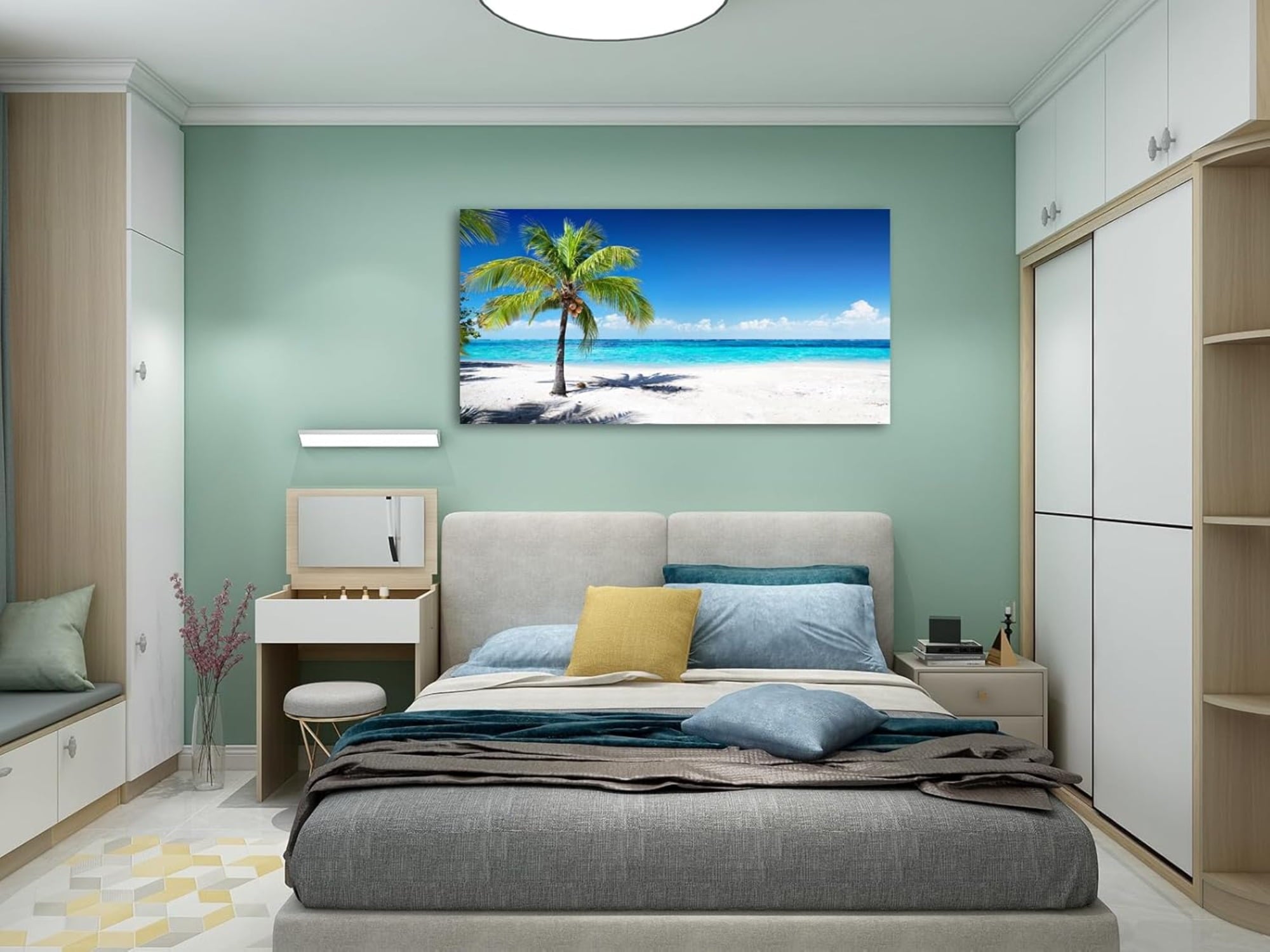 Canvas Prints Wall Art Beach Sunset Ocean Waves Nature Pictures Stretched Canvas Wooden Framed for living Room Bedroom and Office, 16x24in