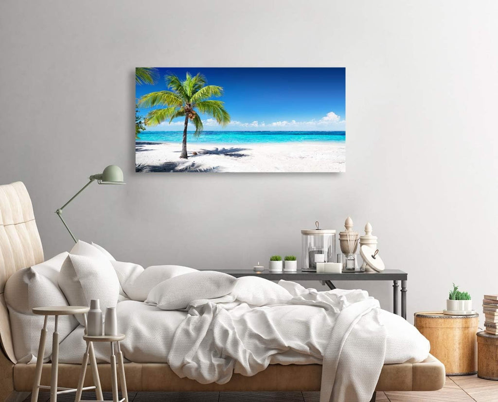 Canvas Prints Wall Art Beach Sunset Ocean Waves Nature Pictures Stretched Canvas Wooden Framed for living Room Bedroom and Office, 16x24in