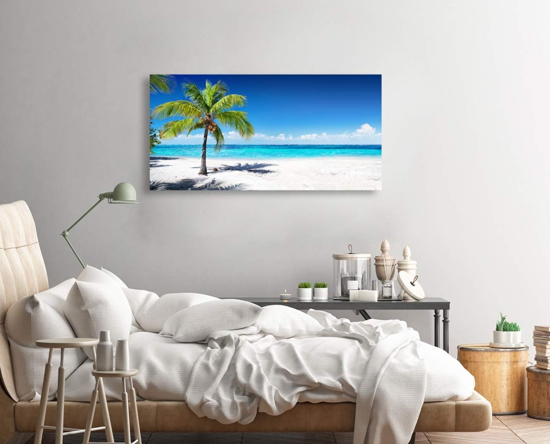 Canvas Prints Wall Art Beach Sunset Ocean Waves Nature Pictures Stretched Canvas Wooden Framed for living Room Bedroom and Office, 16x24in