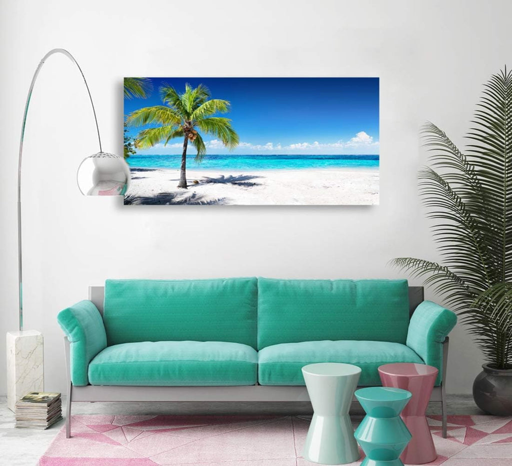 Canvas Prints Wall Art Beach Sunset Ocean Waves Nature Pictures Stretched Canvas Wooden Framed for living Room Bedroom and Office, 16x24in