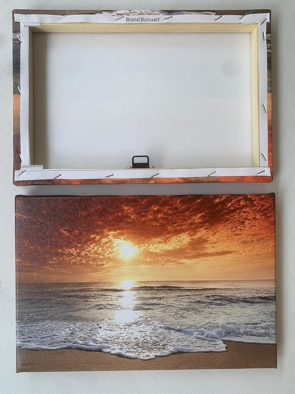 Canvas Prints Wall Art Beach Sunset Ocean Waves Nature Pictures Stretched Canvas Wooden Framed for living Room Bedroom and Office, 16x24in