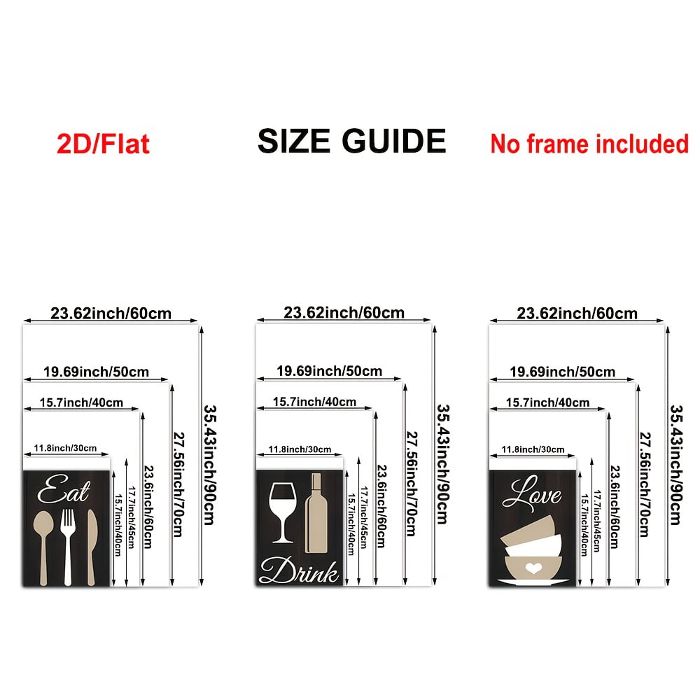 2D Flat, 3pcs, 2D Frameless Canvas Wall Art, Classic Modern Minimalist Tableware and Dining Theme Decorative Paintings for Independence Day &amp; Graduation Season Gifts, Country Wall Art, Kitchen Wall