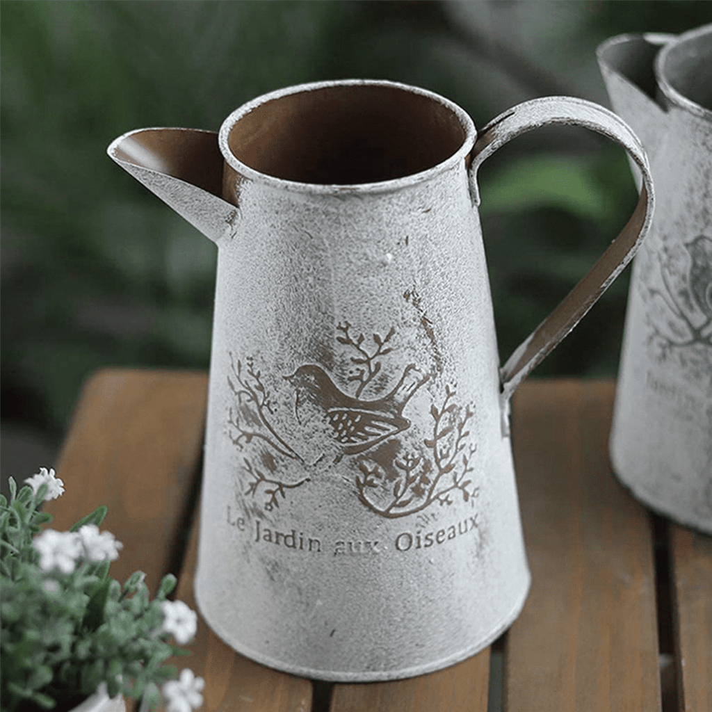 2X Watering Can Vase French Jug Home Decoration Vase Flower Arrangement Iron Flower Making Gardening 17cm
