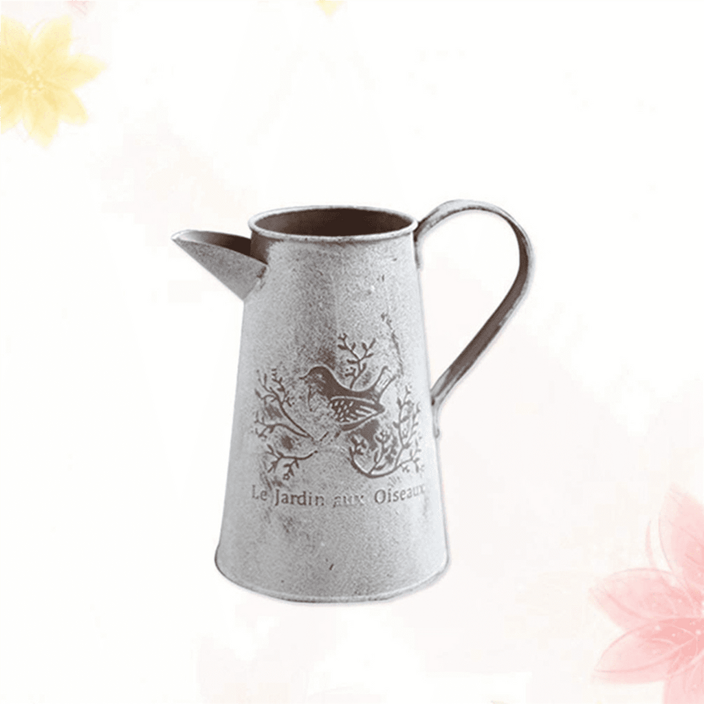 2X Watering Can Vase French Jug Home Decoration Vase Flower Arrangement Iron Flower Making Gardening 17cm
