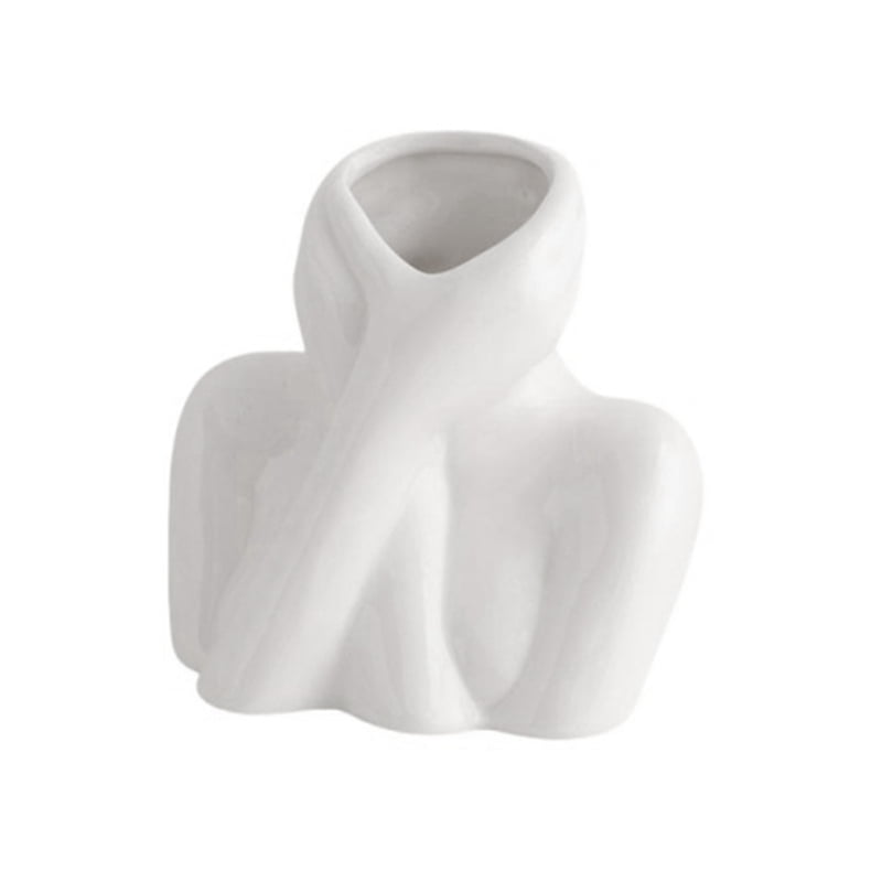 Nordic Style Flower Vase Women Body Half Face Flower Pot Vase Ceramic Art Crafts Bedroom Living Desktop Decoration A