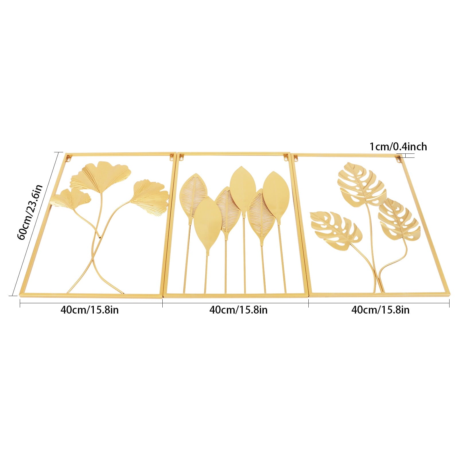 3 Pack Gold Metal Wall Art Large Leaf Frame Accent Leaves Wall Decor Home Gold for Bedrooms, Dressing Rooms