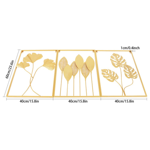 3 Pack Gold Metal Wall Art Large Leaf Frame Accent Leaves Wall Decor Home Gold for Bedrooms, Dressing Rooms