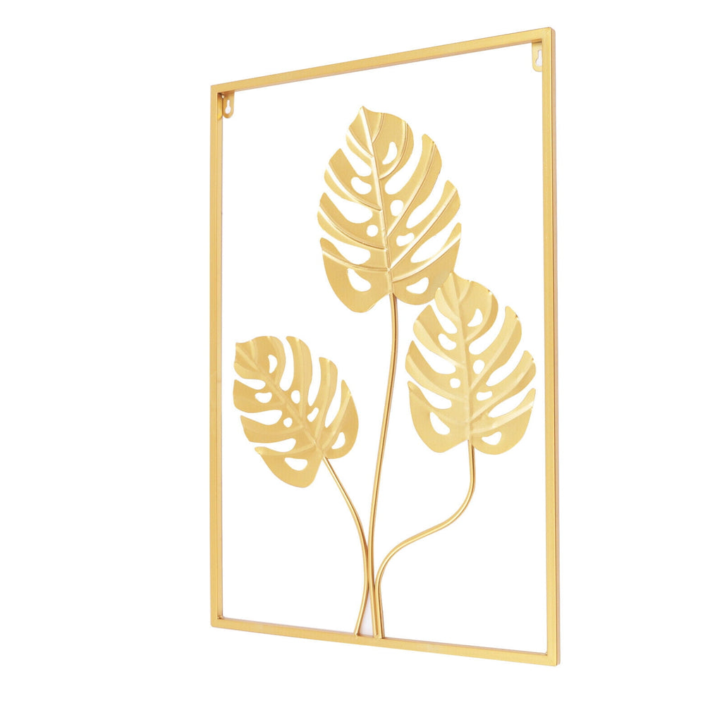 3 Pack Gold Metal Wall Art Large Leaf Frame Accent Leaves Wall Decor Home Gold for Bedrooms, Dressing Rooms