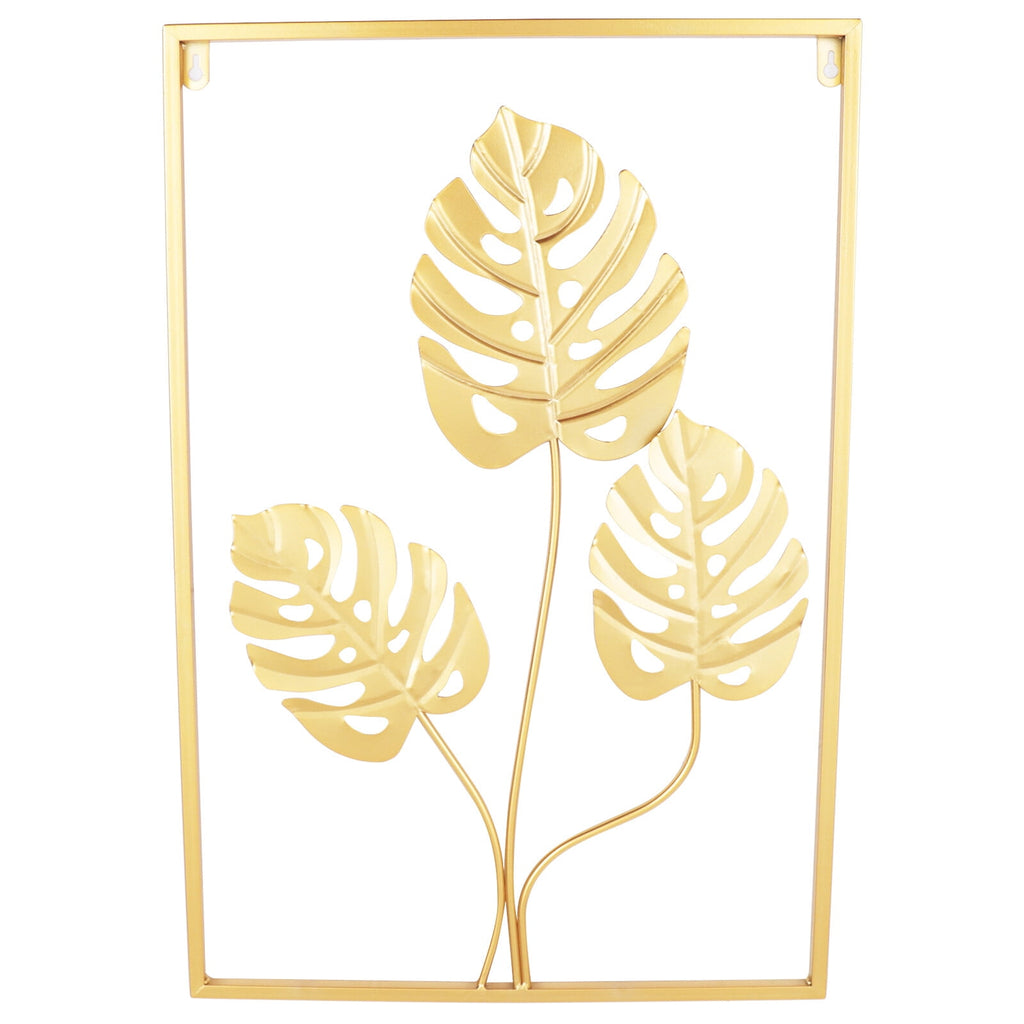 3 Pack Gold Metal Wall Art Large Leaf Frame Accent Leaves Wall Decor Home Gold for Bedrooms, Dressing Rooms