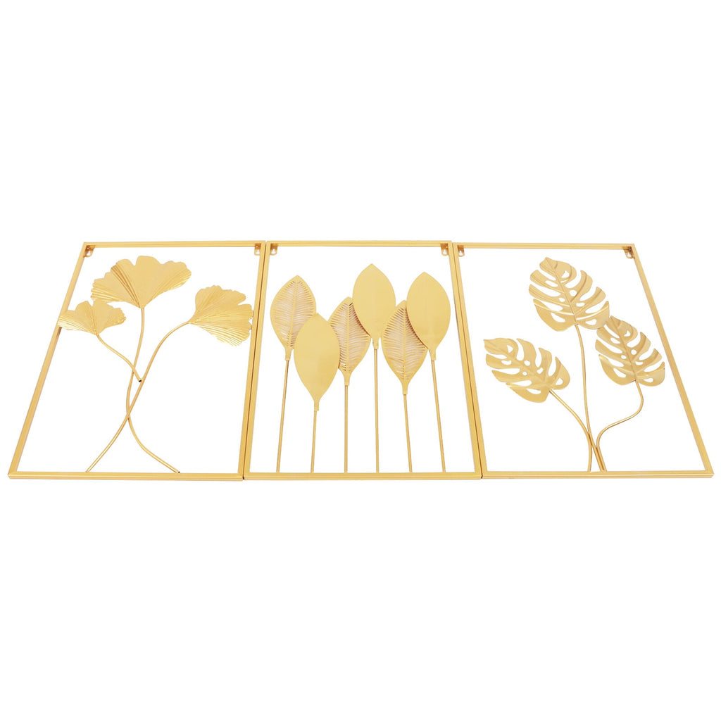 3 Pack Gold Metal Wall Art Large Leaf Frame Accent Leaves Wall Decor Home Gold for Bedrooms, Dressing Rooms