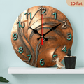 2D Flat 1pc 10Inch Wooden 1pc Modern Minimalist Wall Clock - Silent Non-Ticking Quartz Movement, Elegant Copper Curve Design in Antique Bronze Finish - Battery-Powered (AA Not Included)