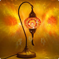 Turkish Moroccan Mosaic Table Lamp with Bronze Base - 3 Color Options Handmade Swan Neck Tiffany Mosaic Glass Bedside Lamps for Bedroom, 19"